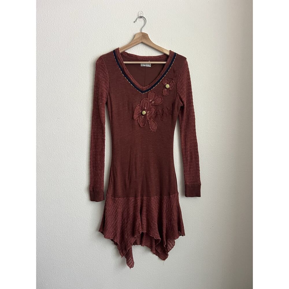 Farinelli Dress Womens Medium Asymmetrical Boho Drop Waist Rust